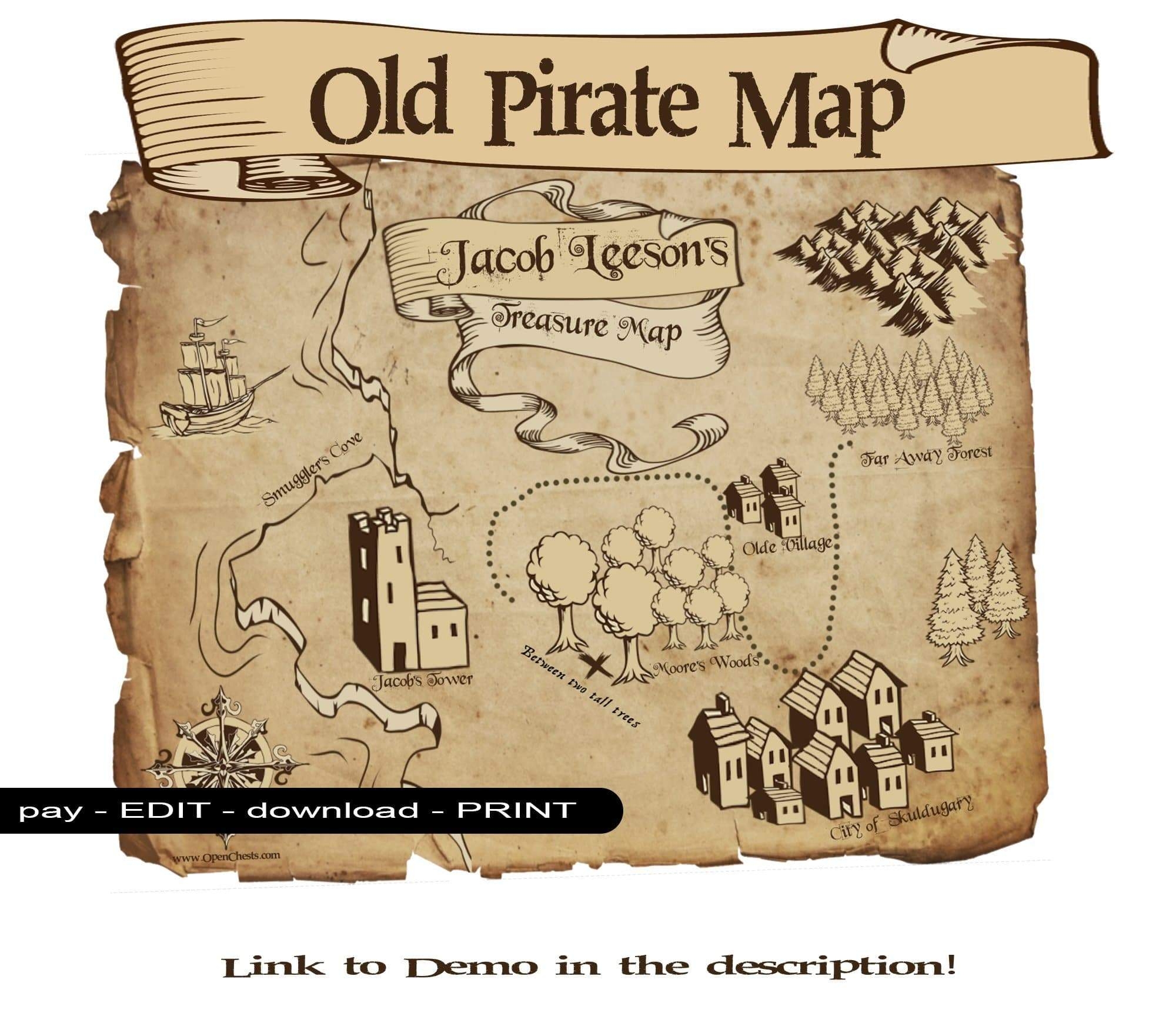 Pirate Map Printable PDF Customisable Download Open Chests