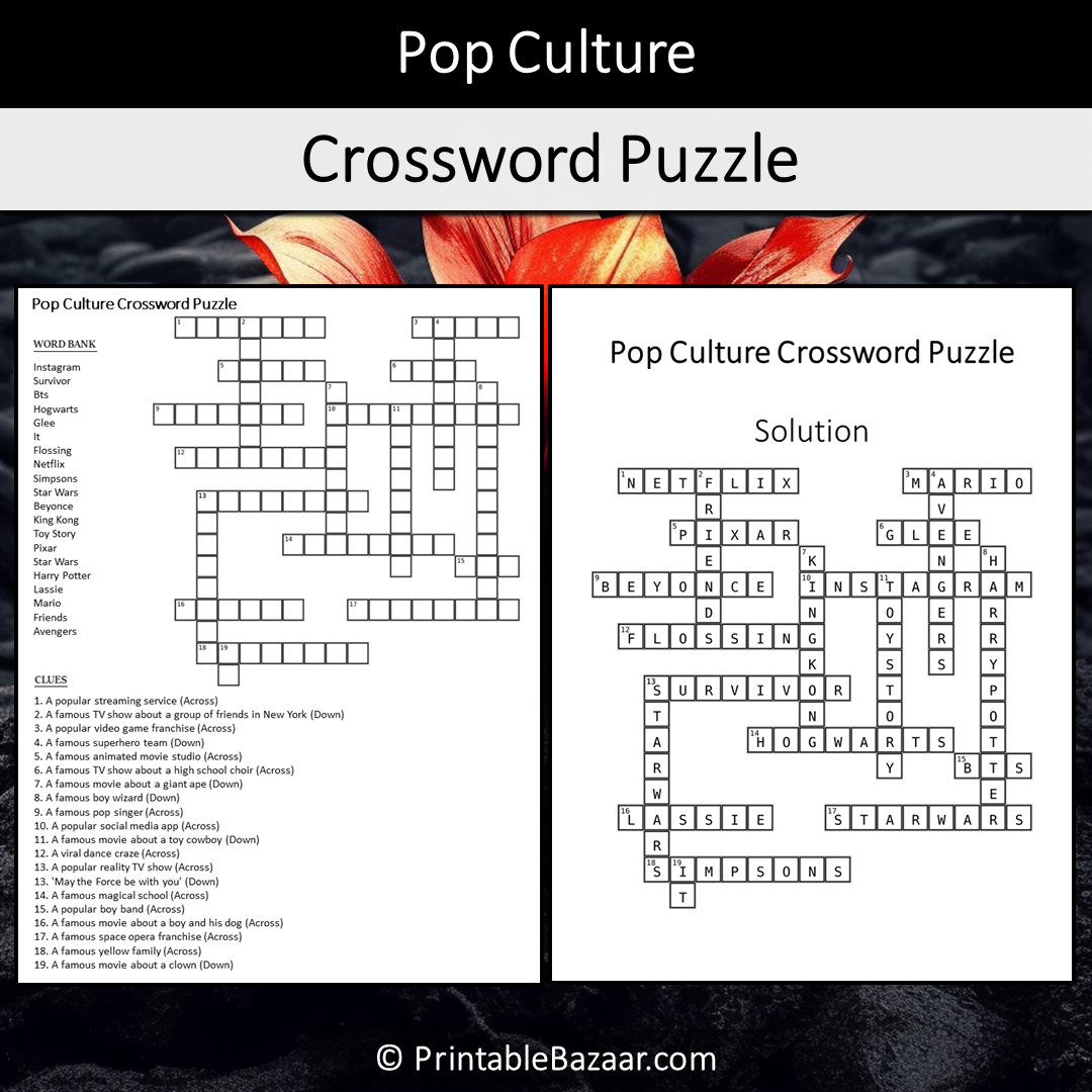 Free Printable Pop Culture Crossword Puzzles
