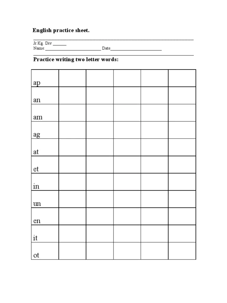 Practice Writing Two Letter Words PDF Orthography Writing