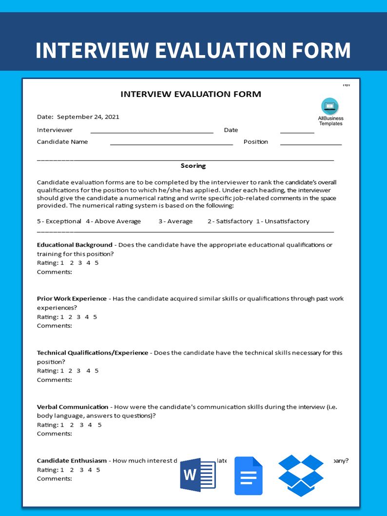 Premium Interview Evaluation Form