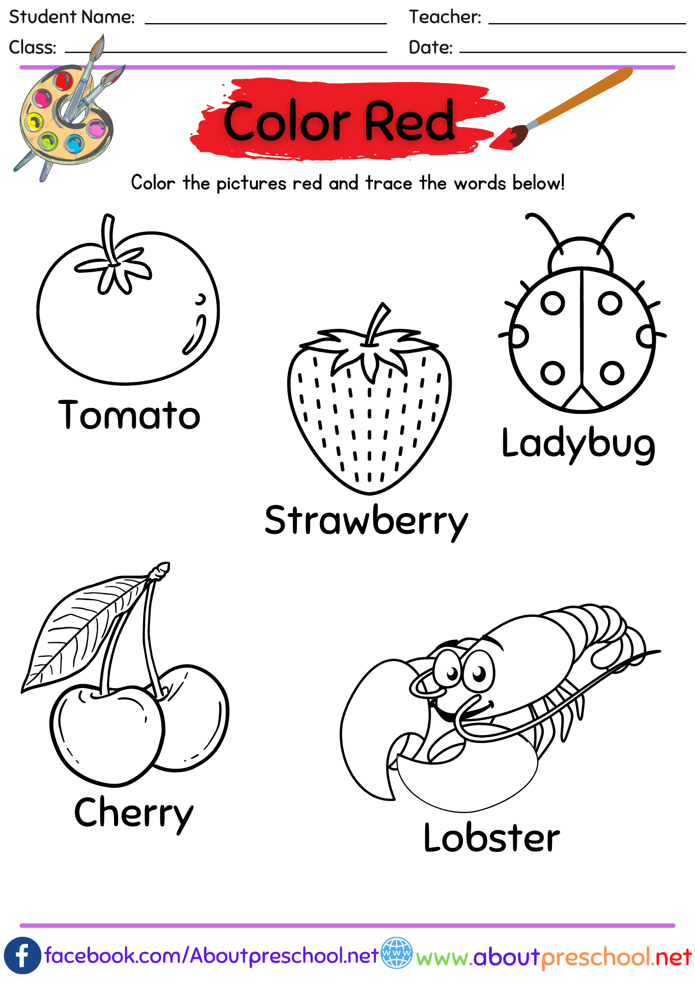 Red Worksheets For Preschool