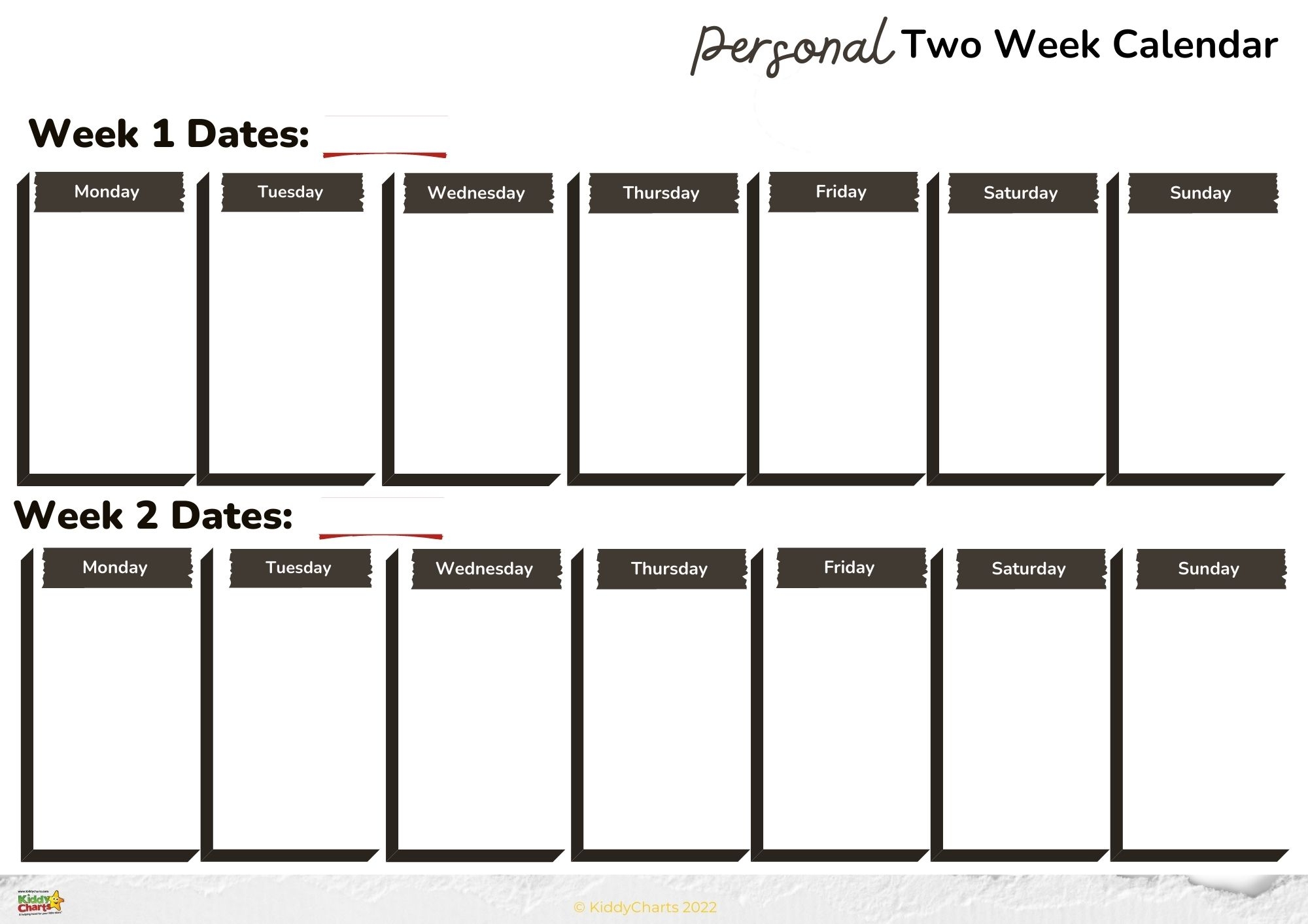 Printable Two Week Blank Calendar