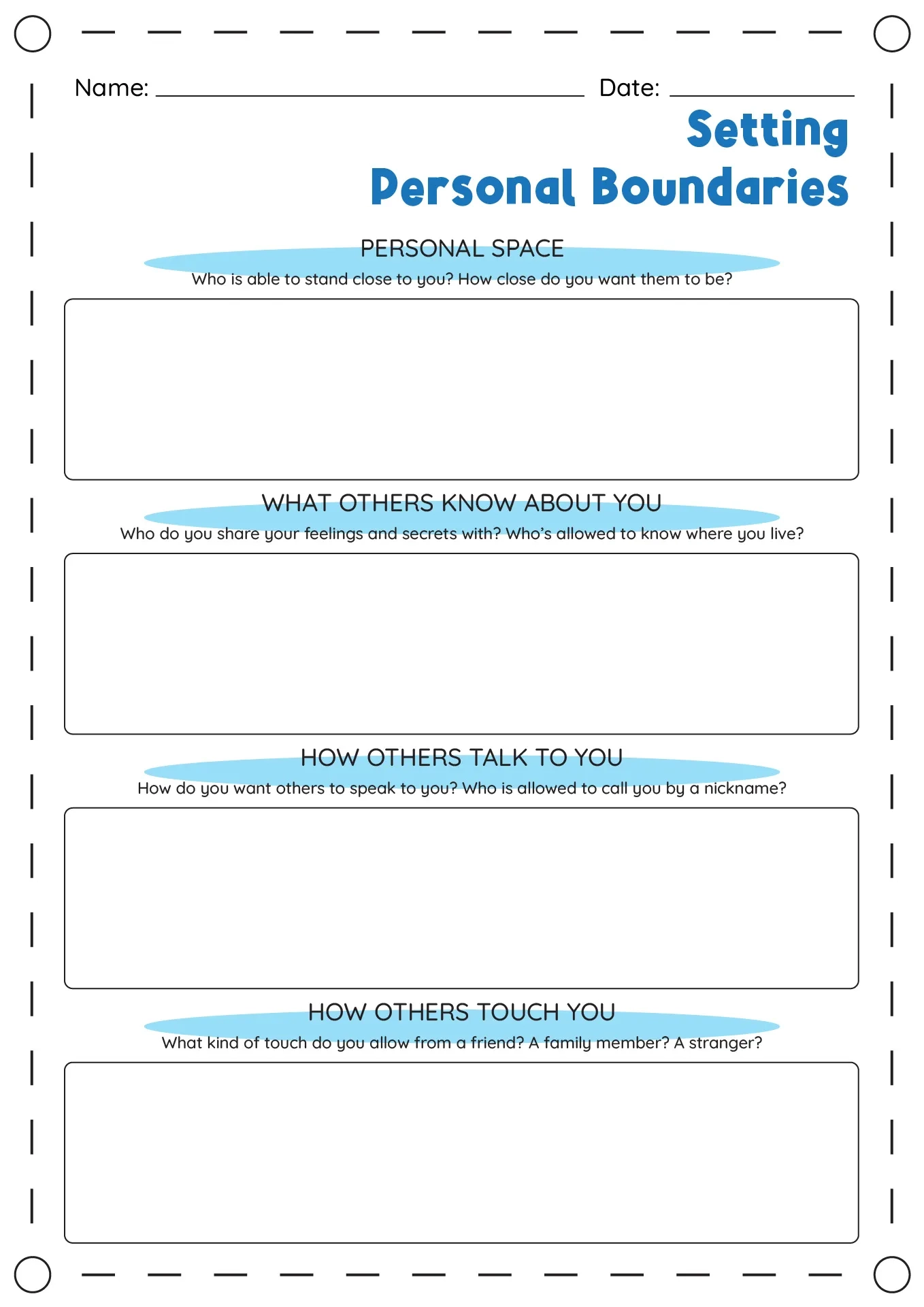 Printable Boundaries Circle Worksheet Printable Bingo Cards