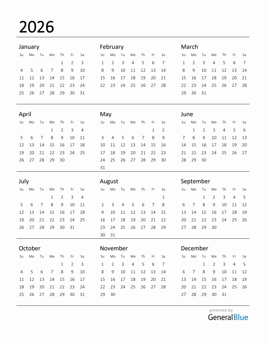 Printable Calendar For 2026 Printable Calendar For 2026