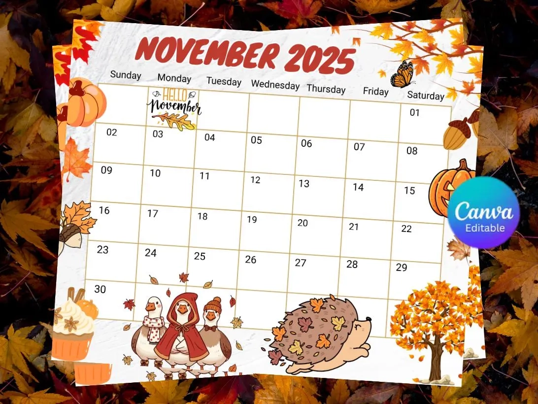Printable Calenders November Turkey Etsy