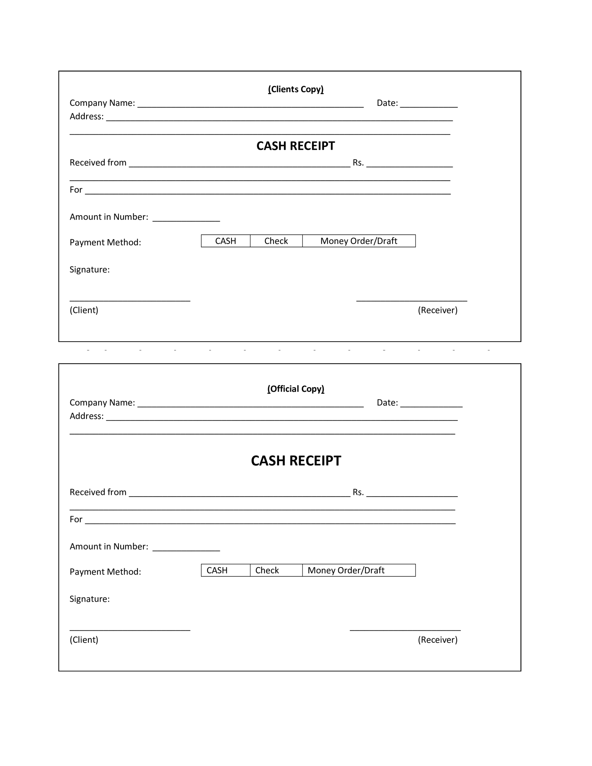 Printable Cash Receipt Template
