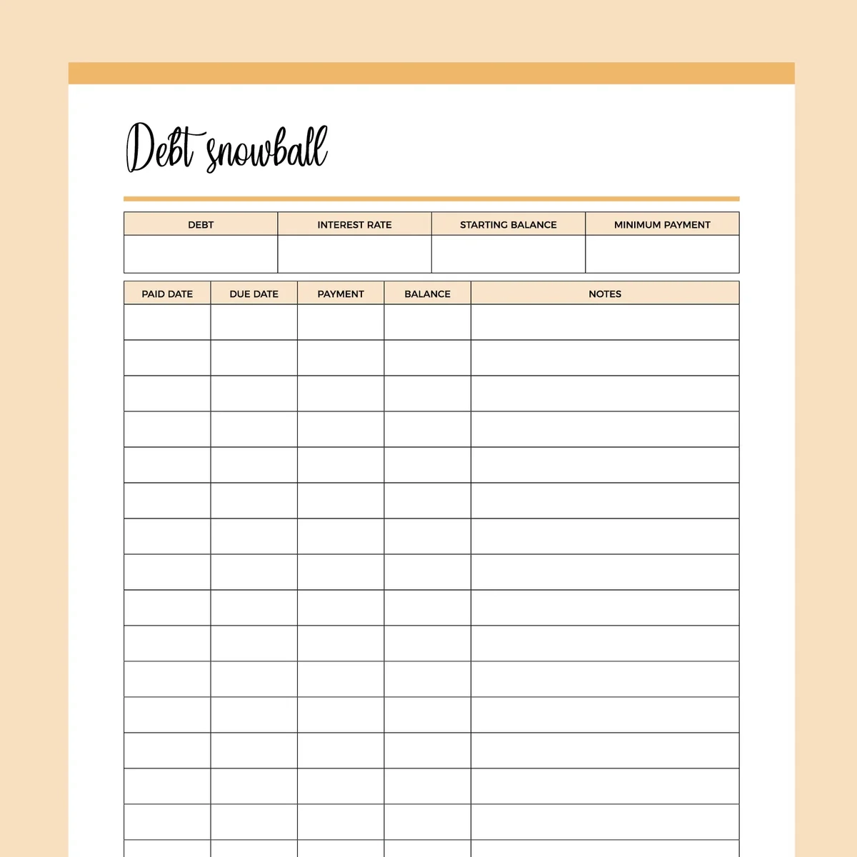 Printable Snowball Debt Worksheet