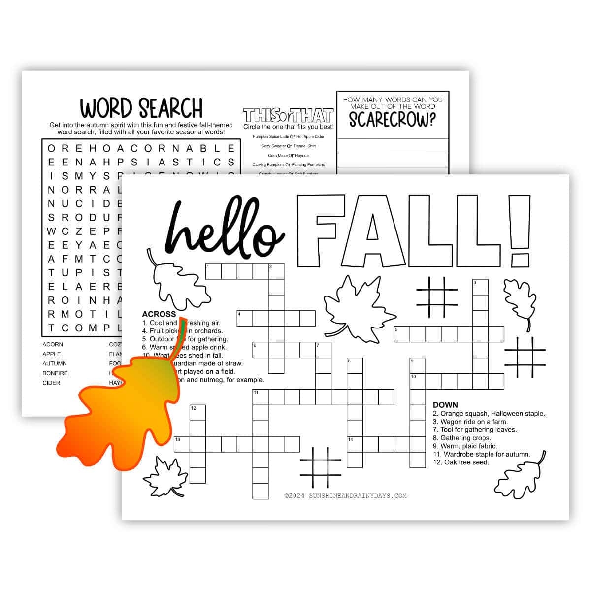Free Fall Printable Activity Sheets