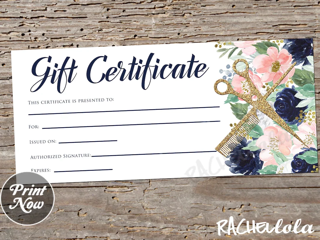 Printable Hair Salon Gift Certificate Template Hair Stylist 