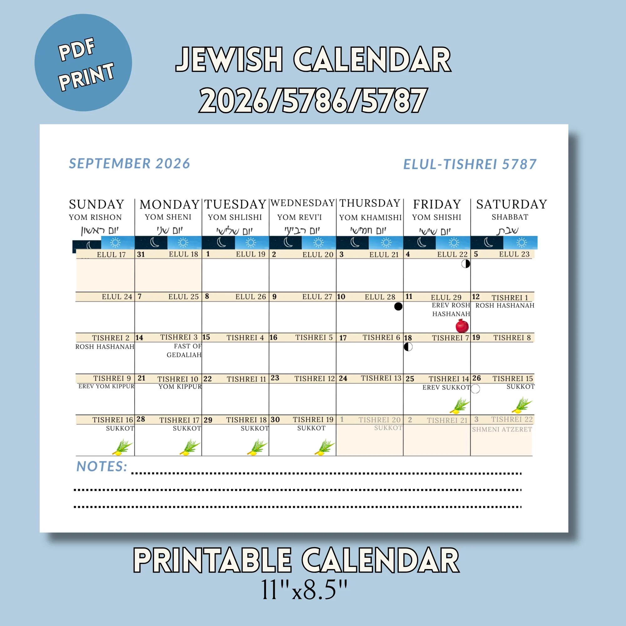 Printable Jewish Calendar 5785 Hebrew Calendar Religious 
