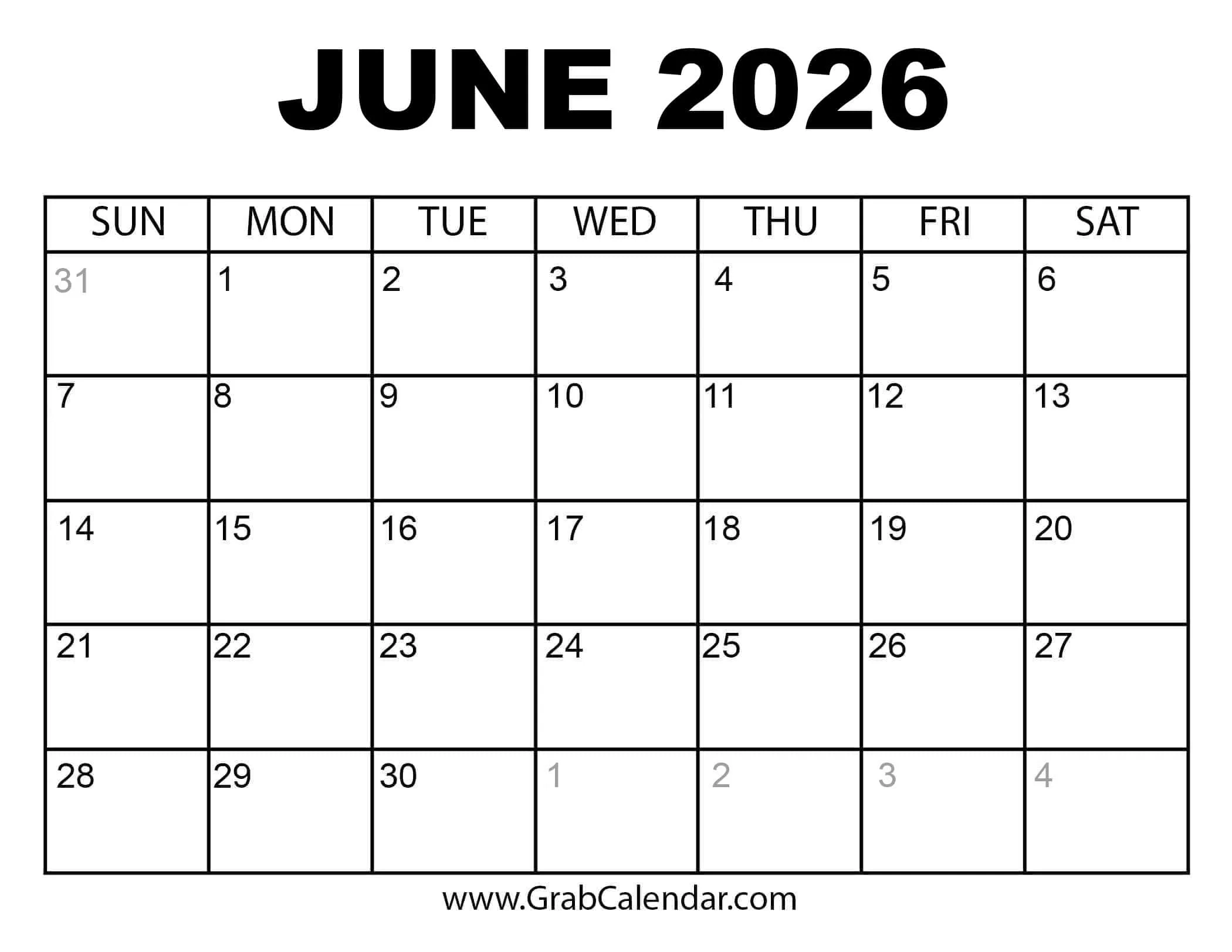 May June 2026 Calendar