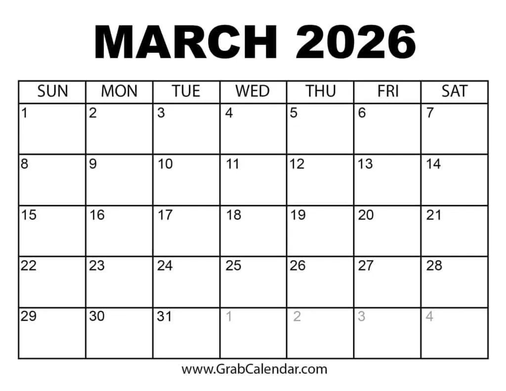 March Calendar November 2026 Calendar Printable