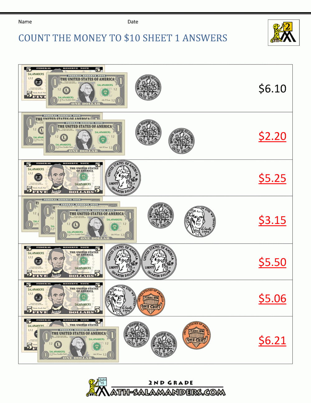 Printable Money Worksheets To 10 Worksheets Library