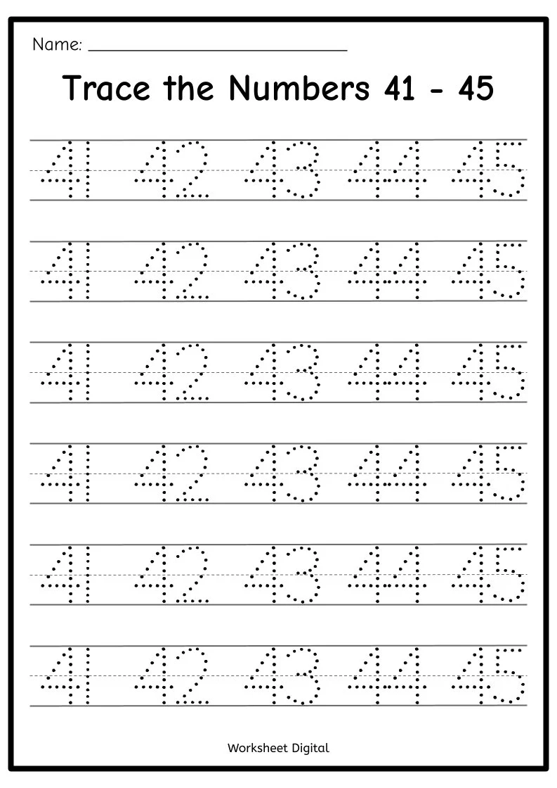 Printable Numbers 1 50 Tracing Worksheets Homeschool Kindergarten 