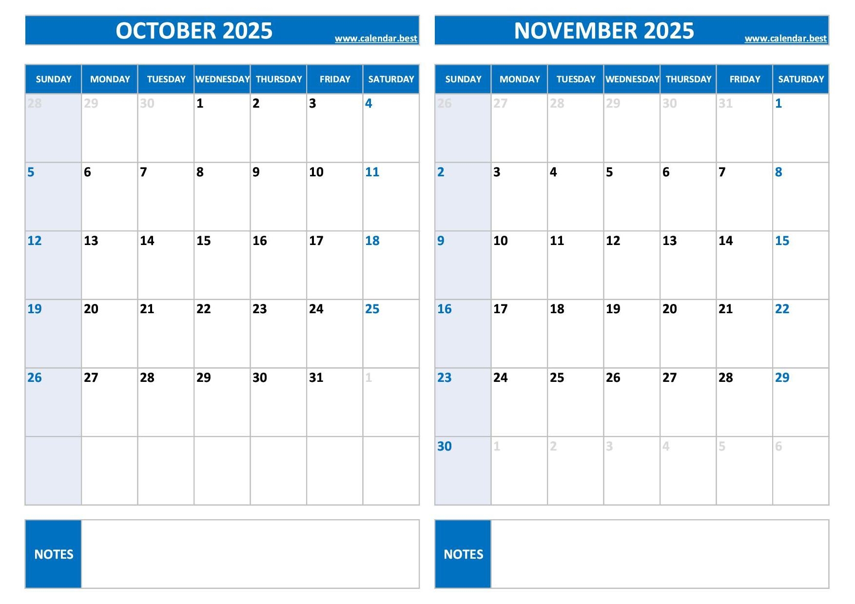 October November Printable Calendars