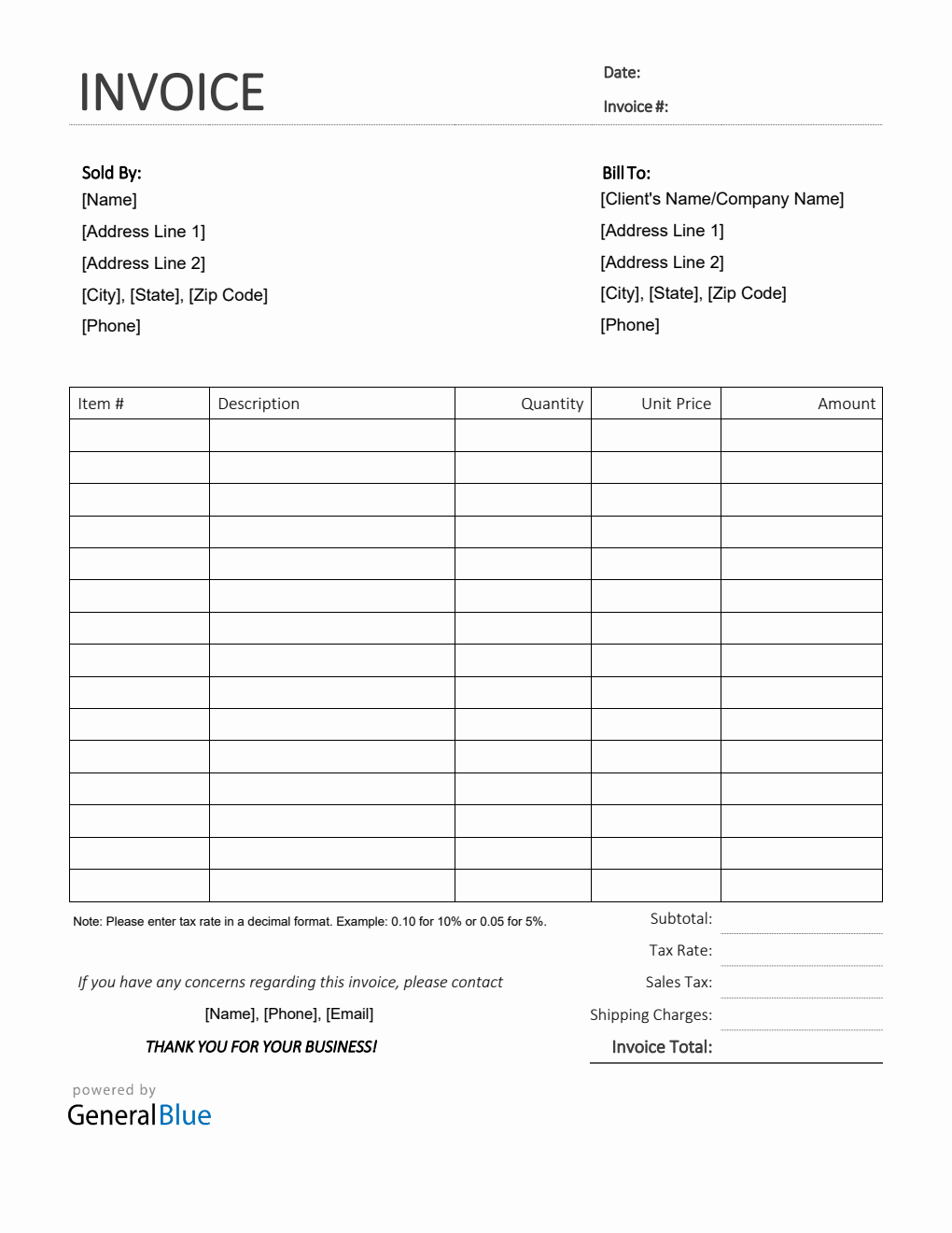 Printable Sales Invoice In PDF Basic 
