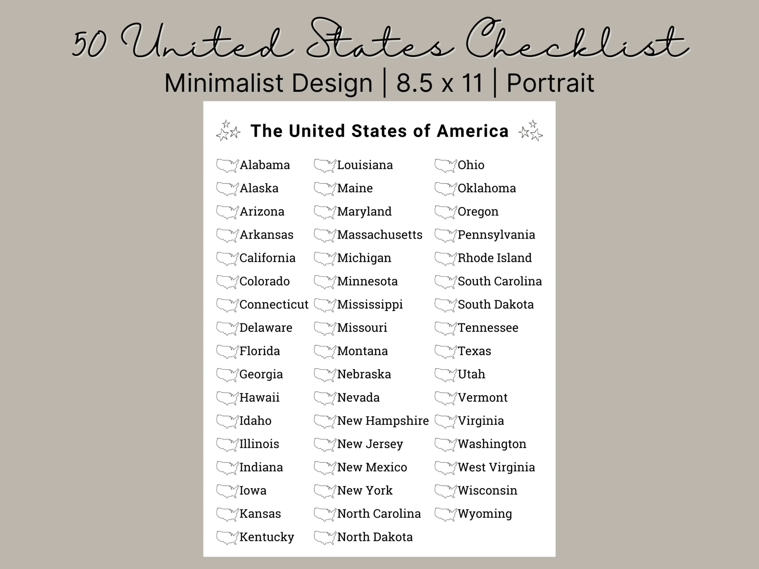 Free Printable List Of 50 States