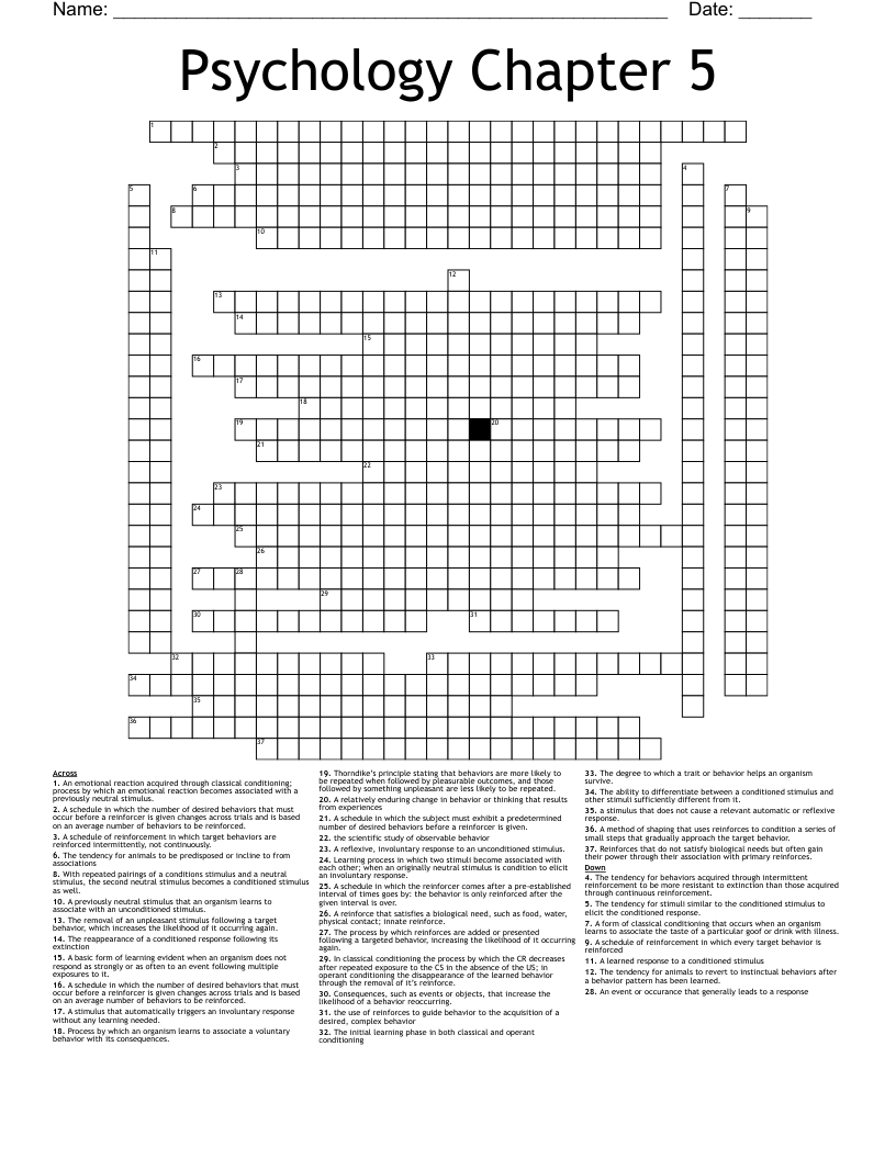 Psychology Chapter 5 Crossword WordMint