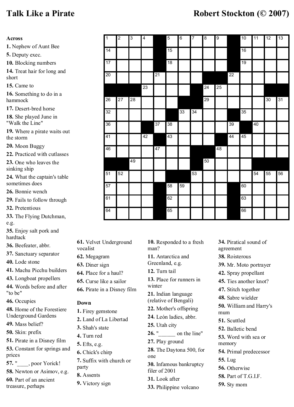 Puzzle 11 Talk Like A Pirate Beekeeper Crosswords