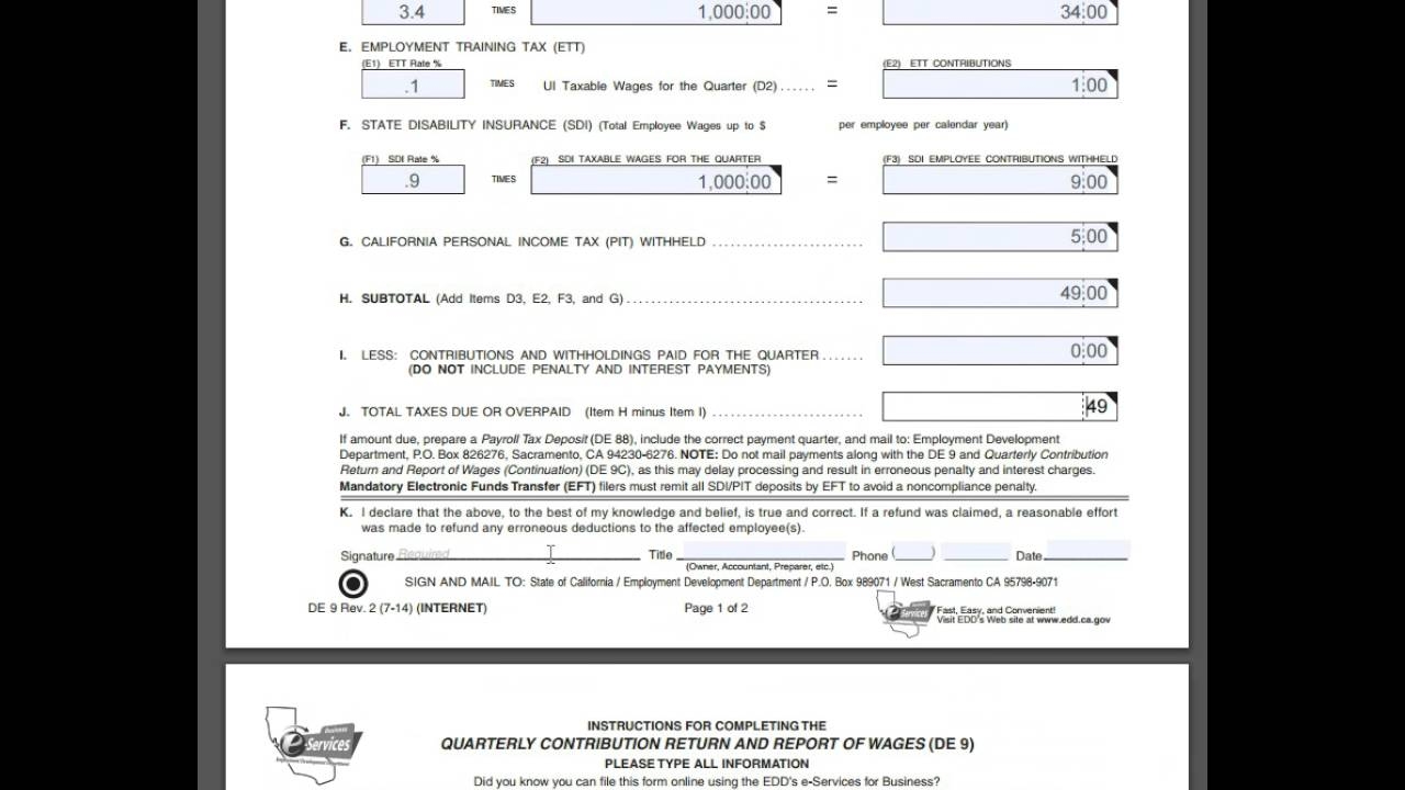QUARTERLY CONTRIBUTION RETURN AND REPORT OF WAGES California