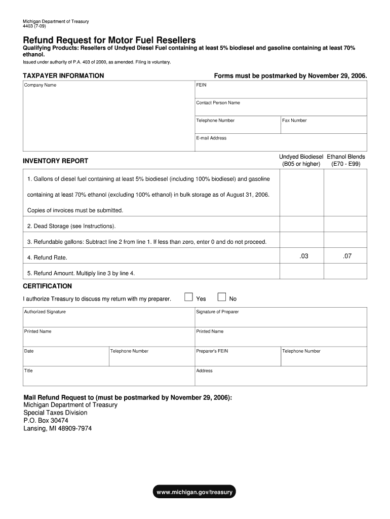 Form 4923-H Motor Fuel Refund Claim