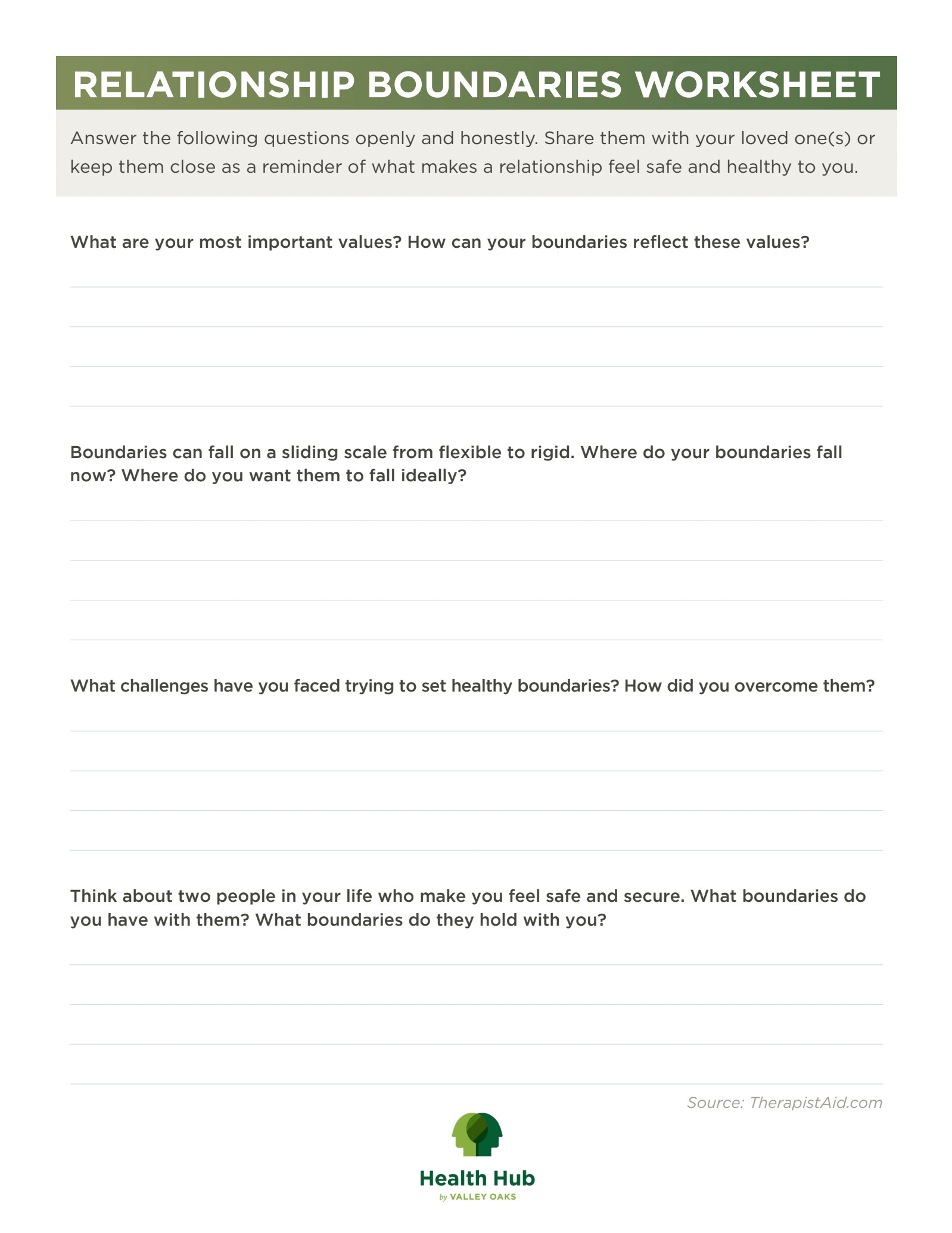 How To Set Boundaries Worksheet