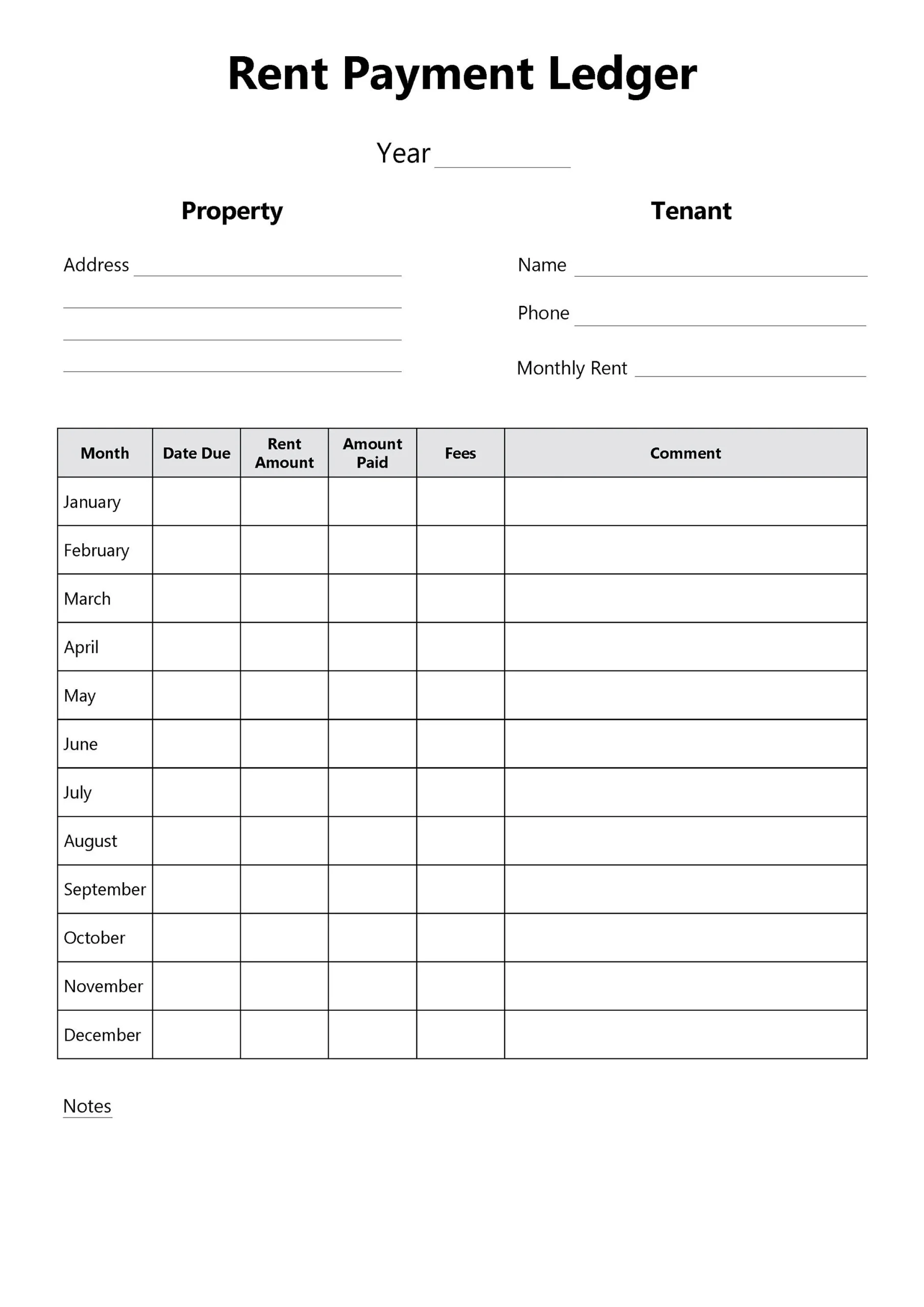 Rent Payment Ledger Printable Rent Payment Tracker Rental 
