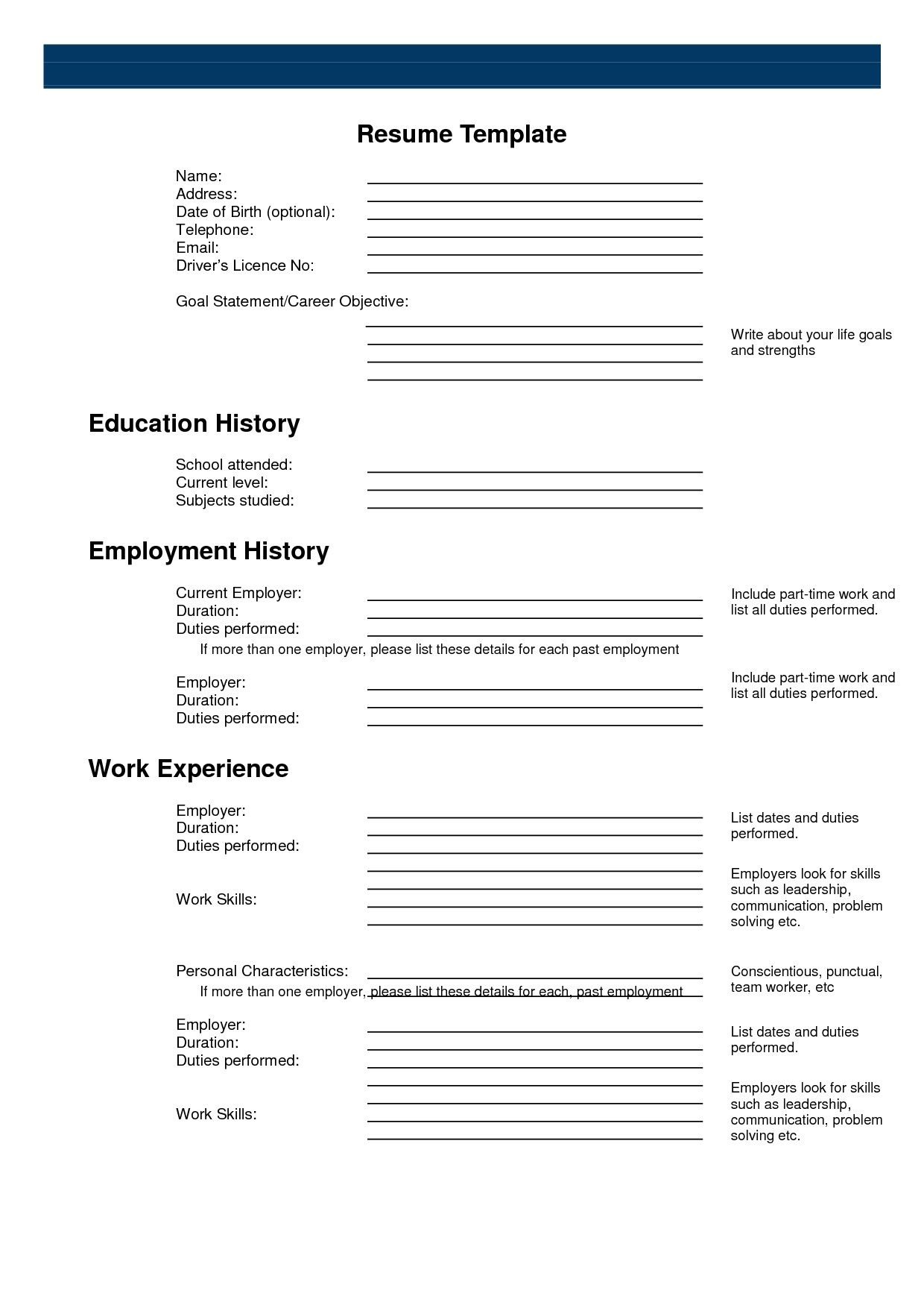 Resume Templates Printable Resume Templates Worksheets Library