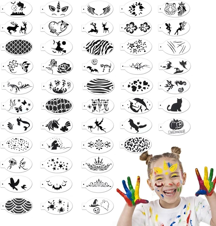 RYKOMO Pack Of 48 Face Stencils Face Painting Stencils Tattoo 