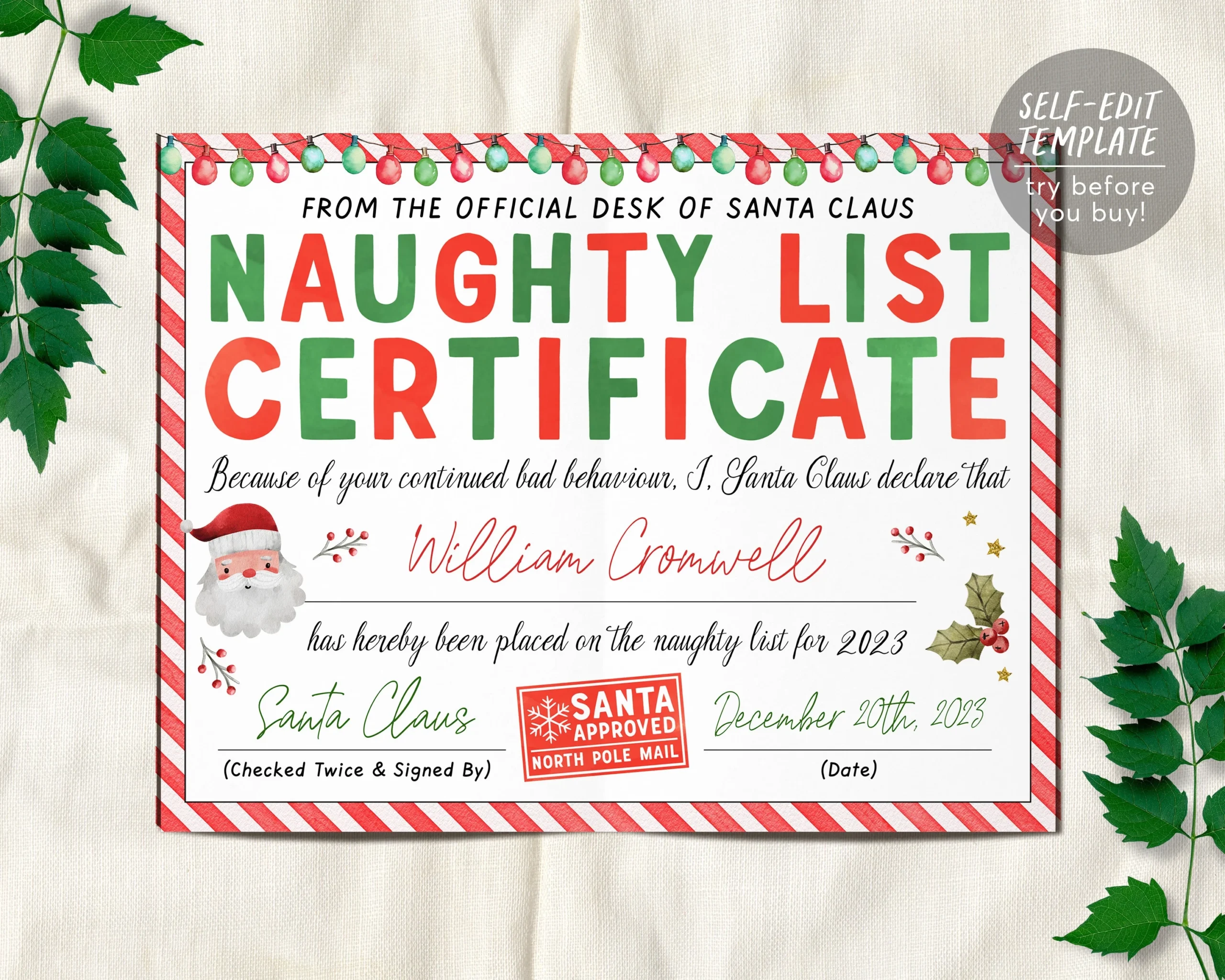 Free Printable Warning Letter From Santa Template