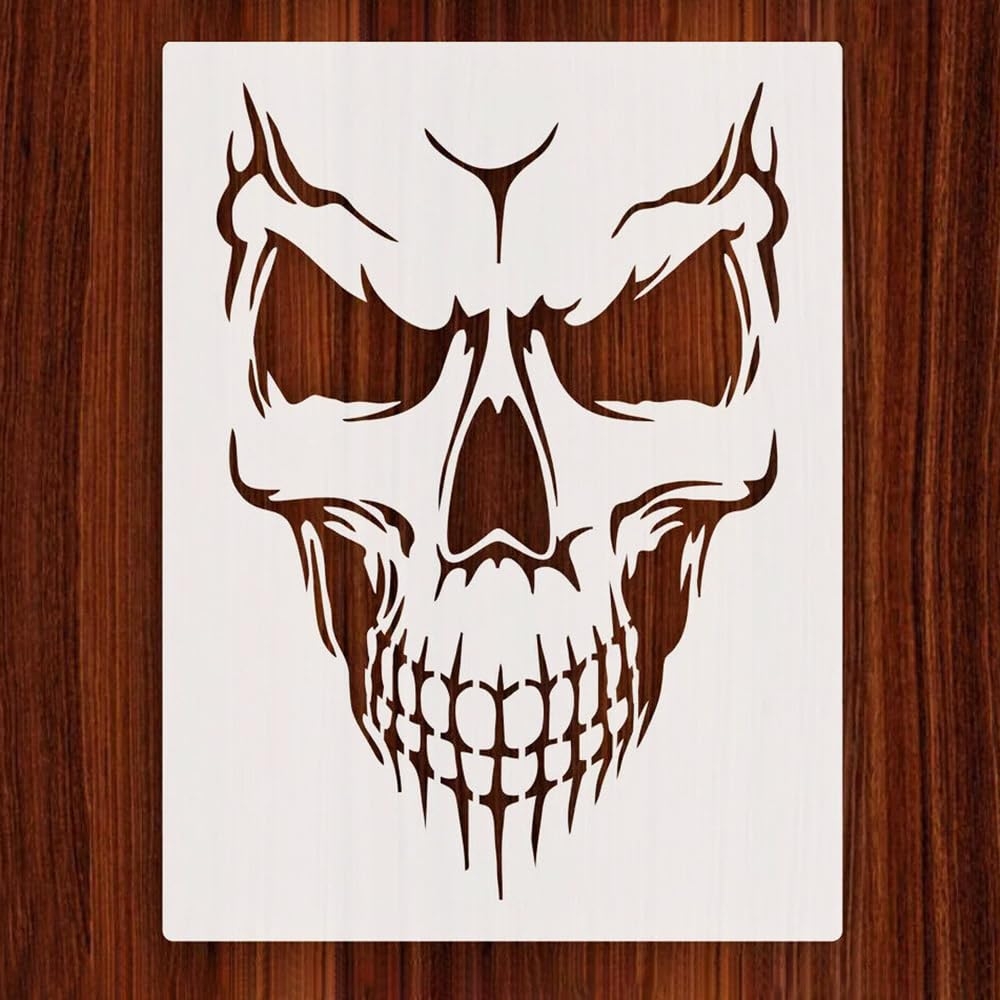 Scary Skull Reusable Sturdy Stencil Clear Custom Cut Plastic Sheet 