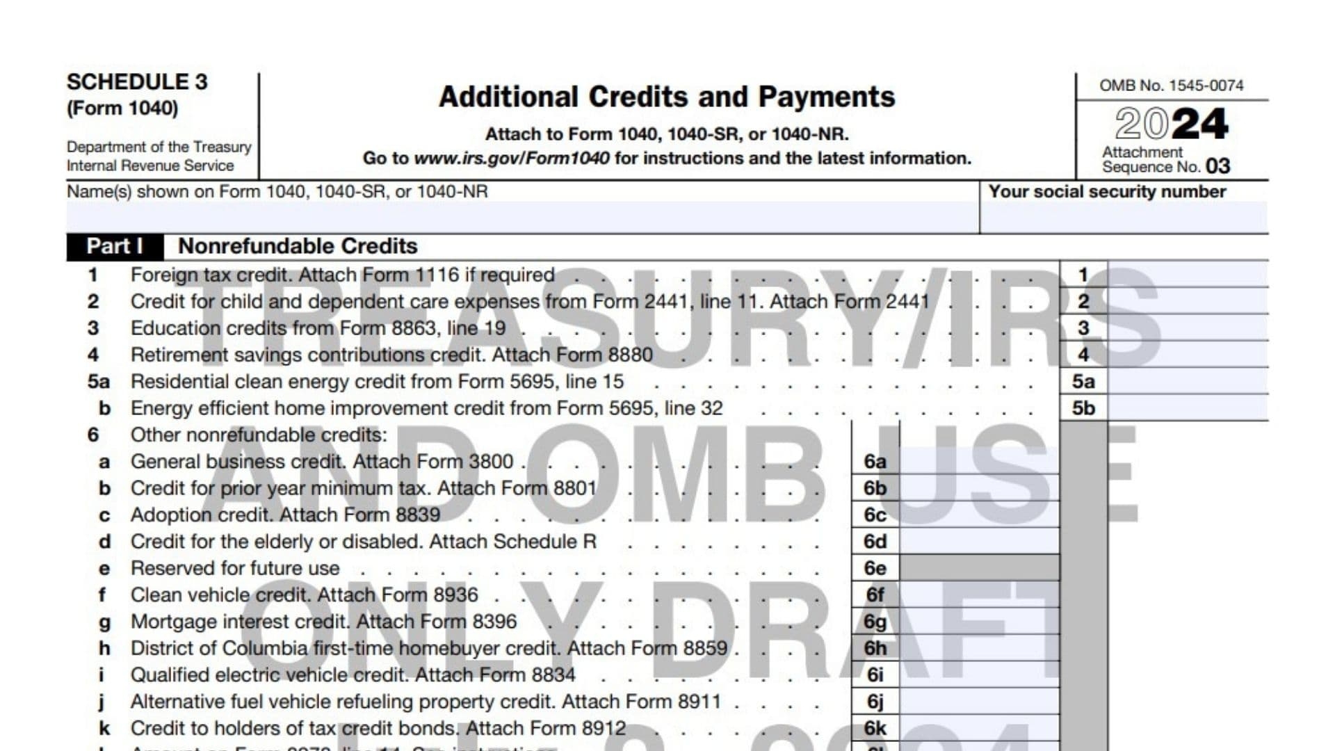 Schedule 3 Form 1040 Instructions 2025 2026
