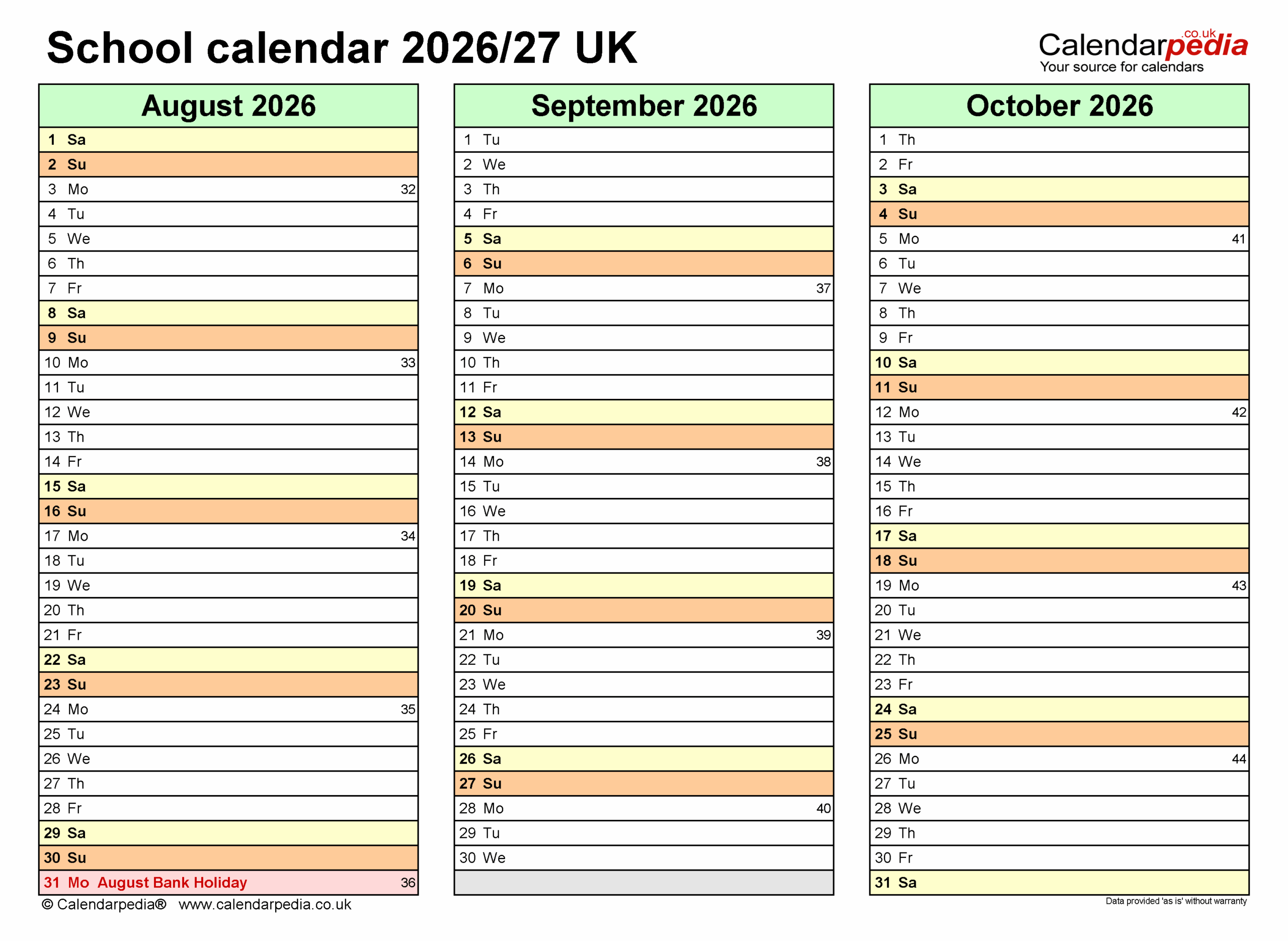 2026-27 School Calendar Printable Blank