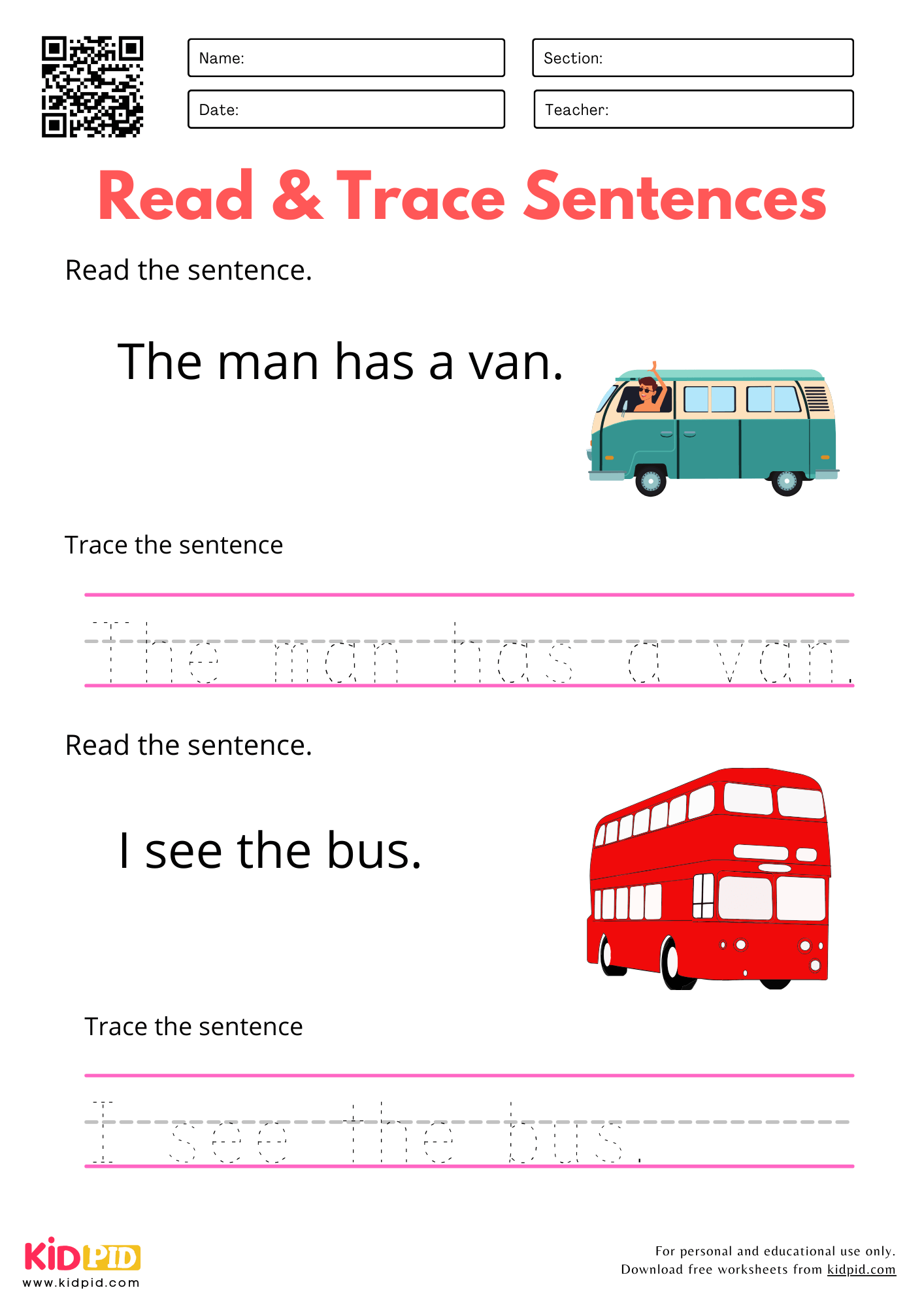 Tracing The Sentences Worksheets