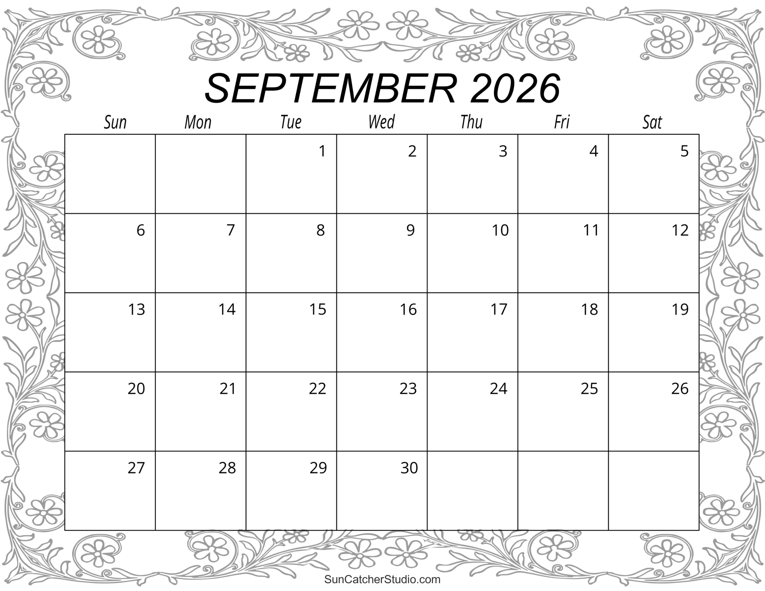 Blank Printable Sept 2026 Calendar