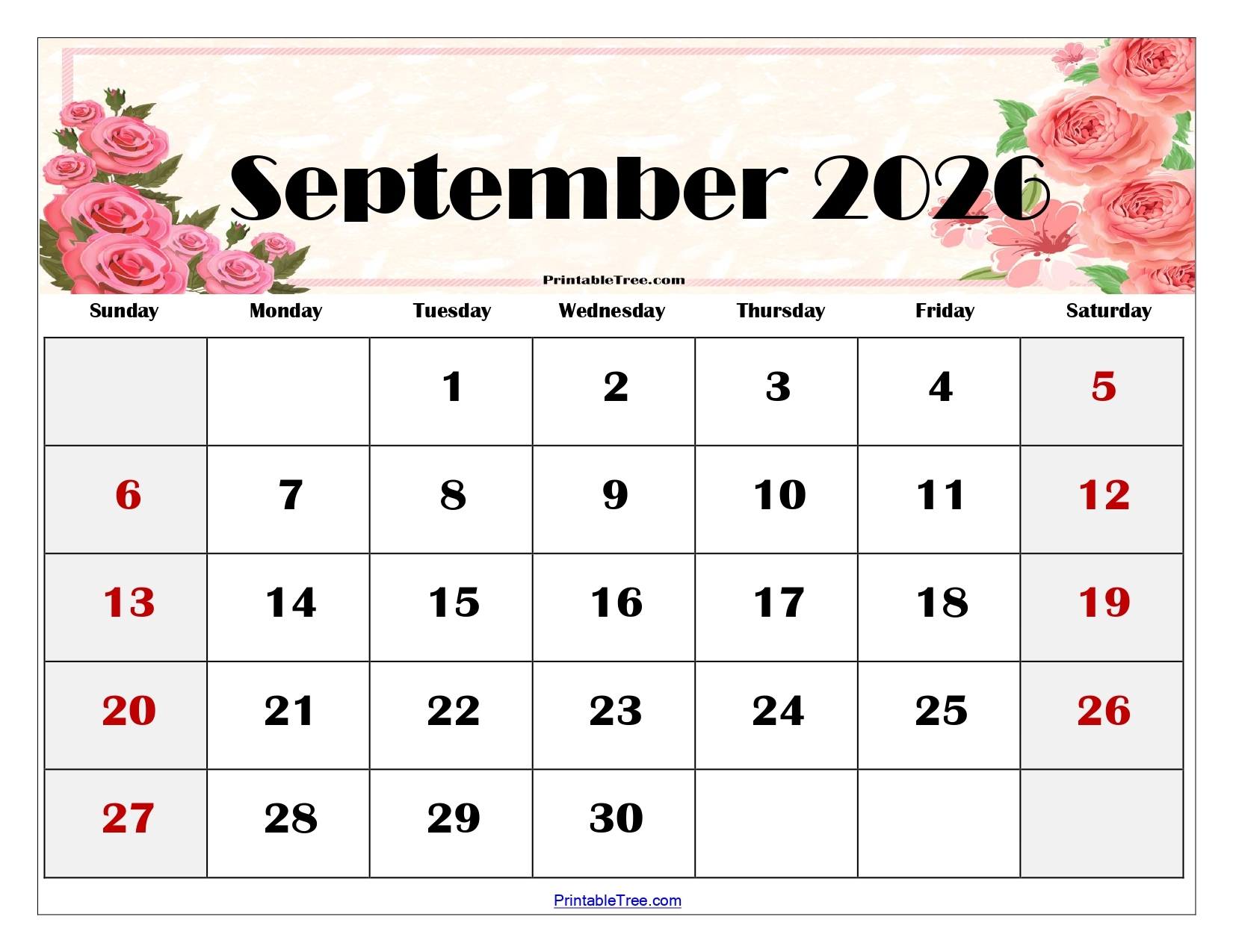 September 2026 Blank Calendar Printable Free