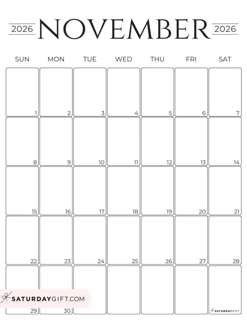 Easy Free Printable Calendar November 2026