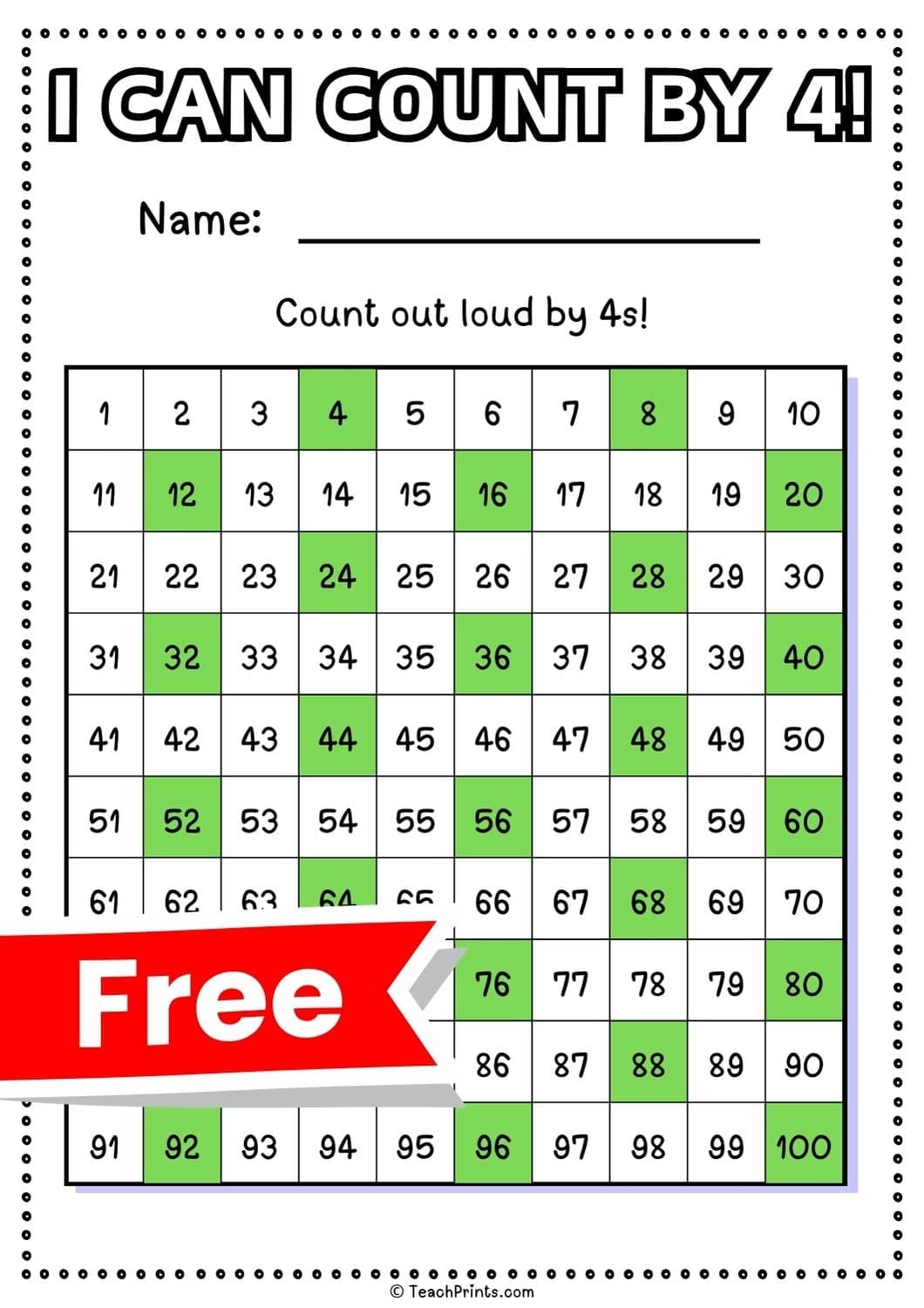 Skip Counting By 4 Worksheets Free Printable