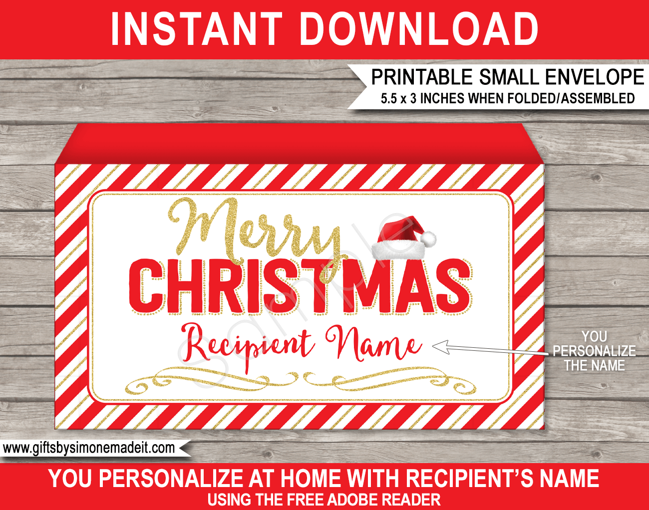 Small Christmas Envelope Santa Hat Red amp Gold