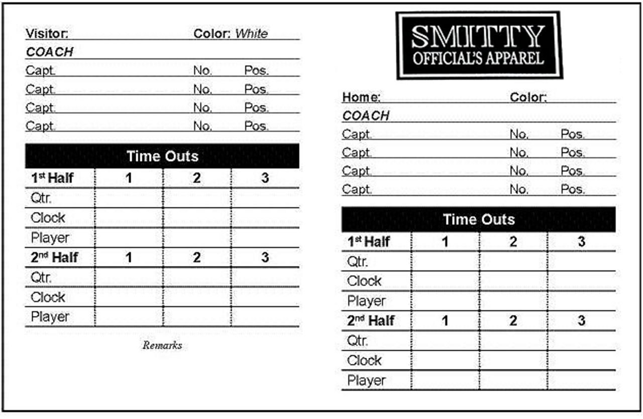 Smitty Football Referee Game Data Cards Smitty Football Referee Game Data Cards