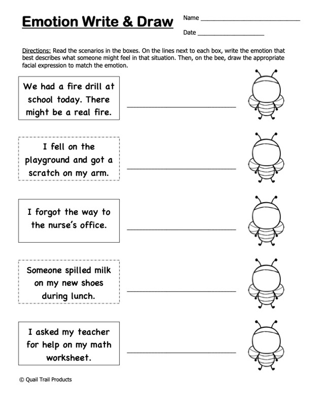 Social Emotional Worksheets And Activities Bee Theme