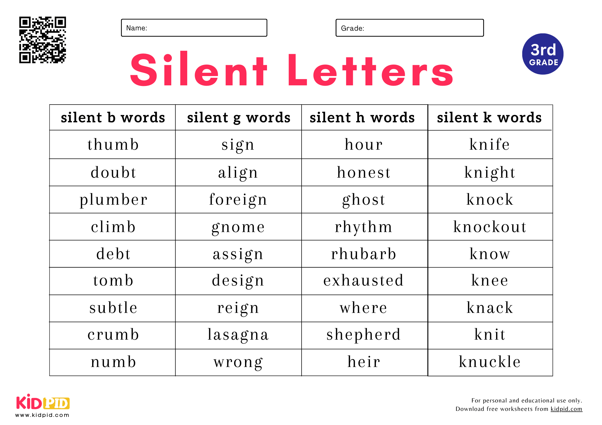 Spelling Lists For Grade 3