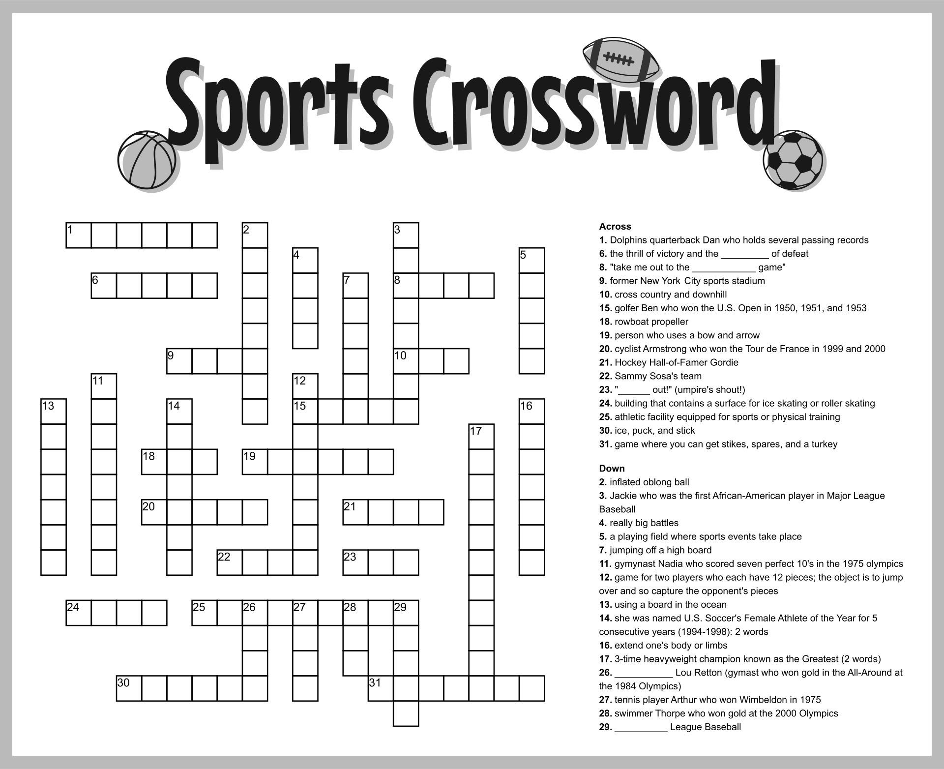 Crossword Puzzles Sports Printable