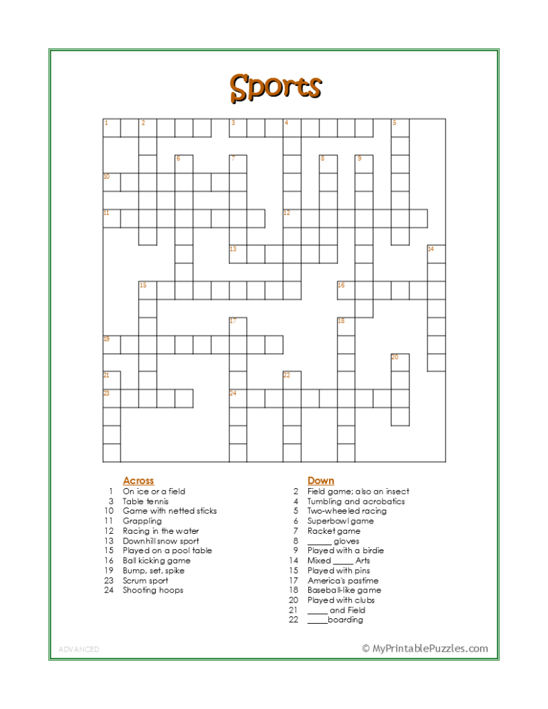 Free Themed Crossword Puzzles Printable