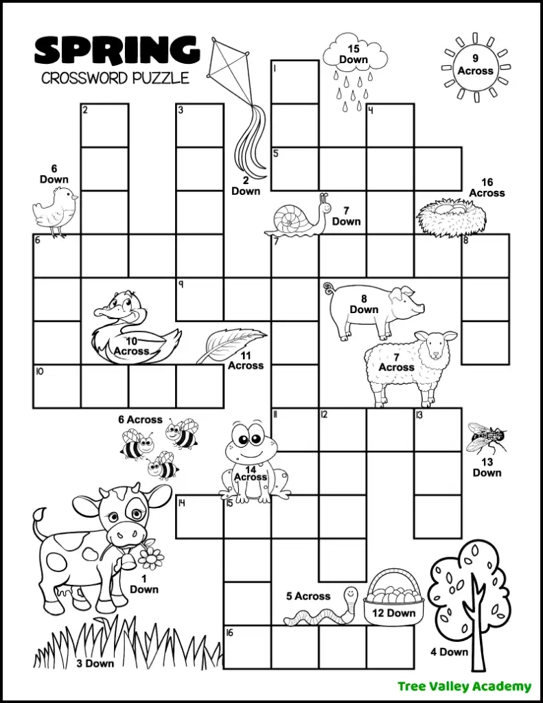 Spring Crossword Puzzles For Kids Tree Valley Academy