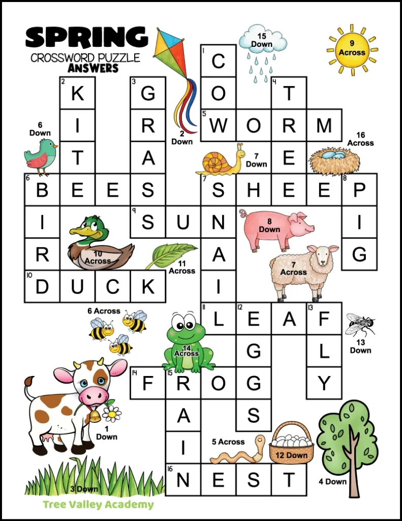 Spring Crossword Puzzles For Kids Tree Valley Academy