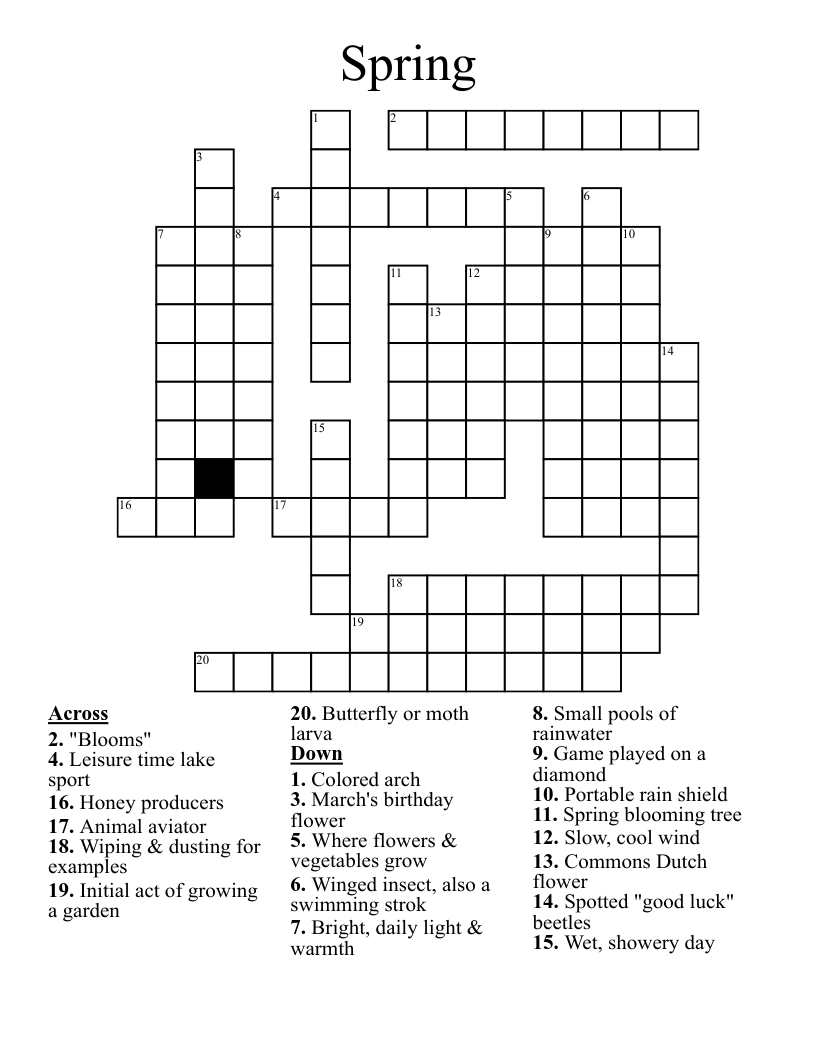 Easy Spring Crossword Puzzles Printable