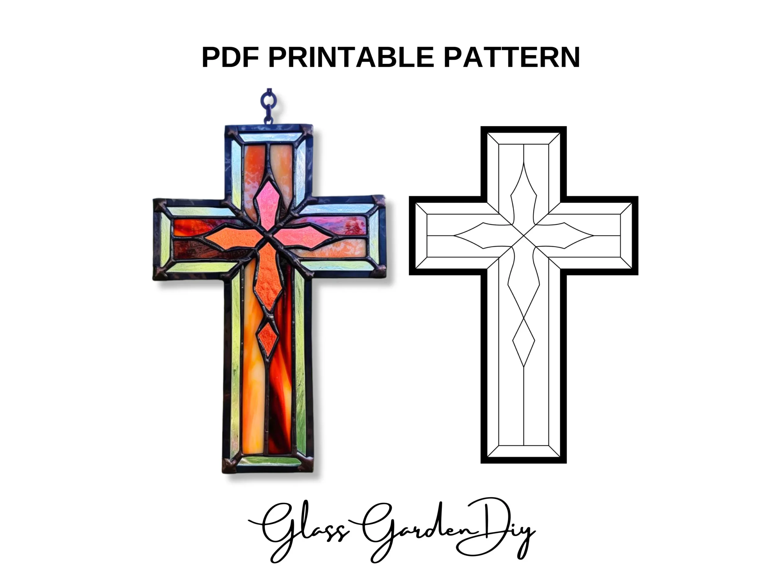 Stained Glass Cross Pattern PDF DIY Printable Template 