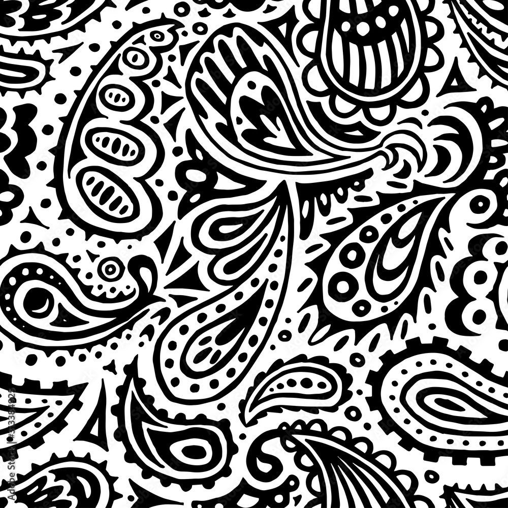 Stock Vektorgrafik Seamless Black And White Pattern Ink Paisley 