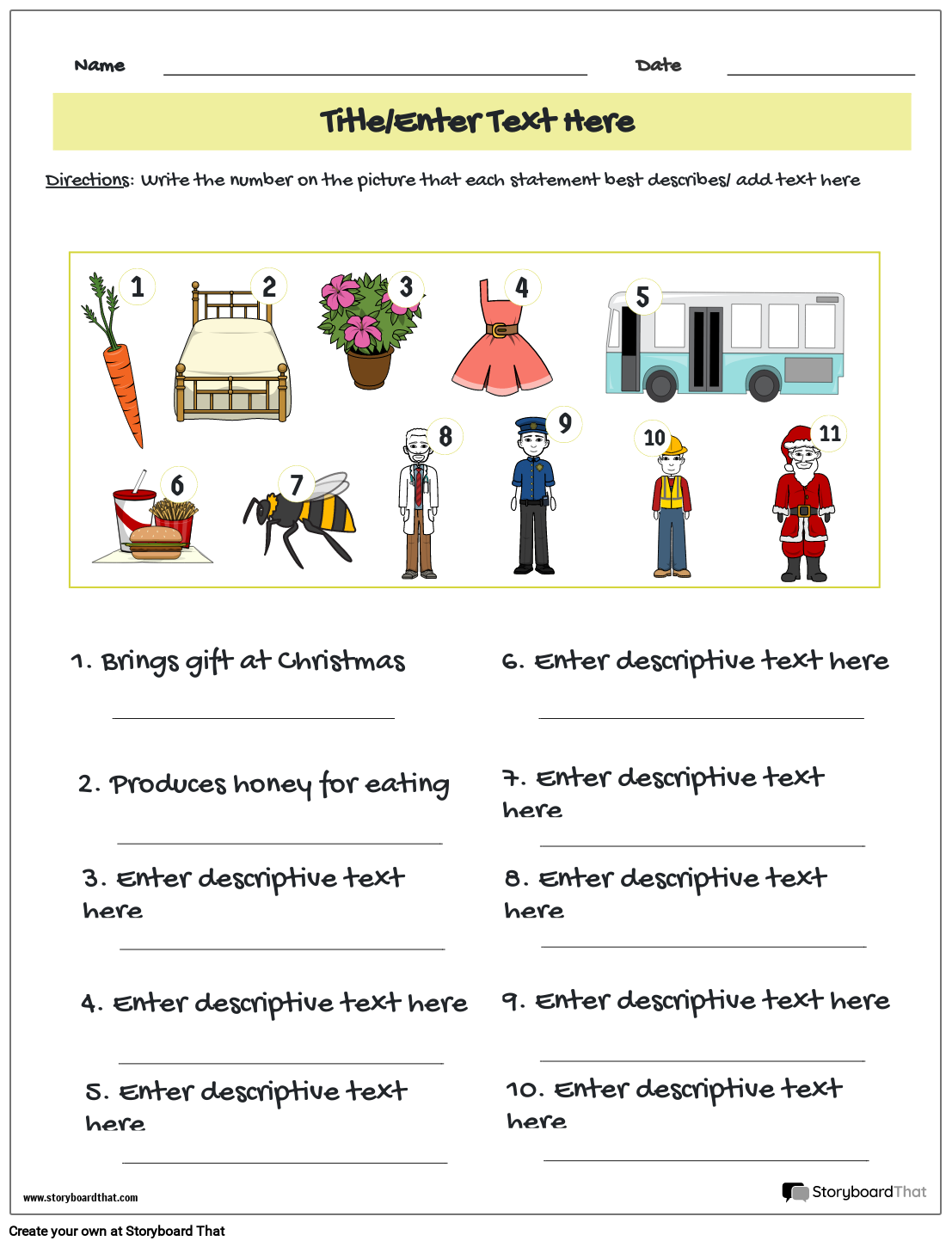 Storyboard That Free Vocabulary Worksheet Templates